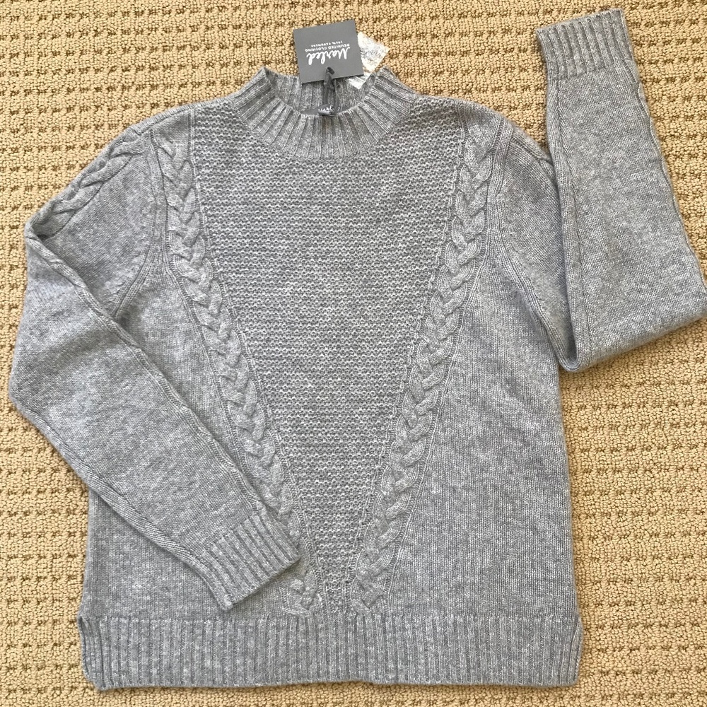 Marled Reunited Mock Neck Cashmere Sweater in Gray